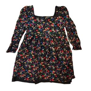 GAP Kids square neck woven dress celebration floral  black multicolor size small